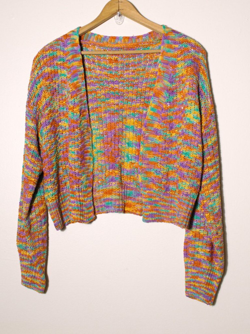 Womens Relaxed Fit Cropped Knit Cardigan Sweater Colorful Size S
